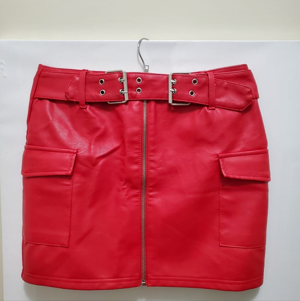 Red Skirt Leather Imitation